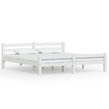 Bed Frame White Solid Pinewood 180X200 Cm Super King