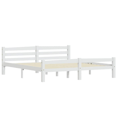 Bed Frame White Solid Pinewood 180X200 Cm Super King