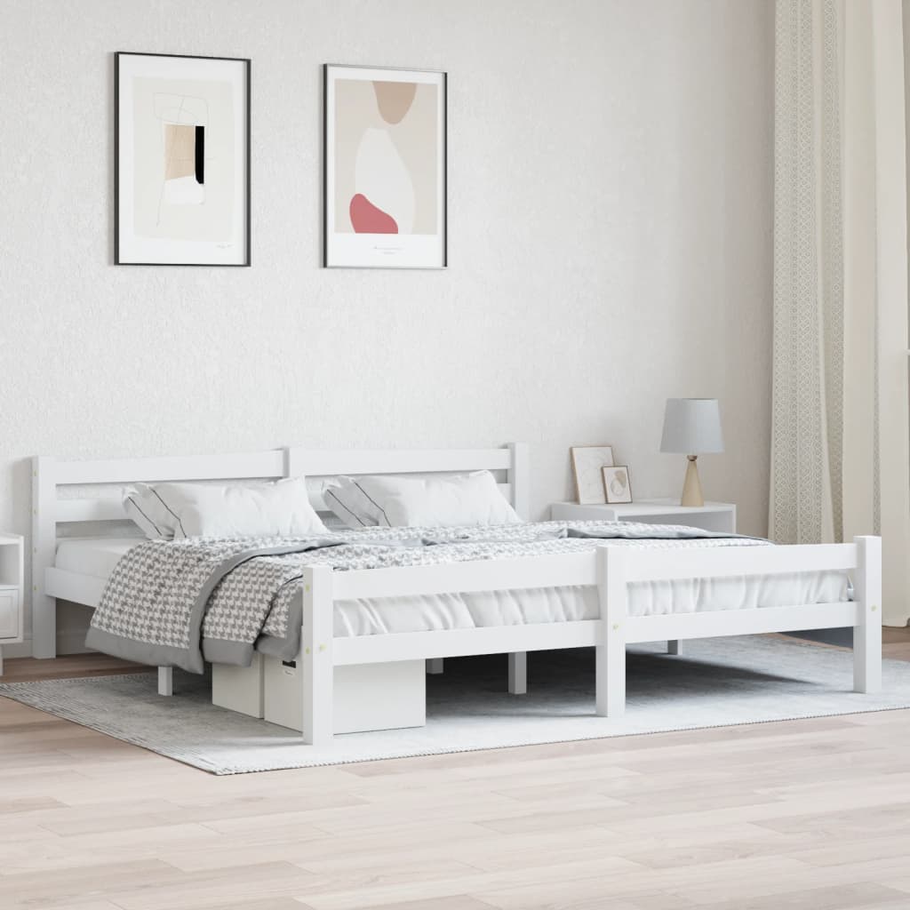 Bed Frame White Solid Pinewood 180X200 Cm Super King