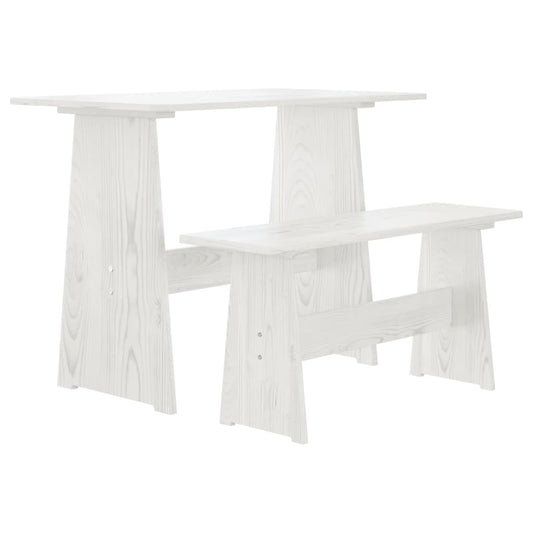 Dining Table With Bench Reine White Solid Wood Pine