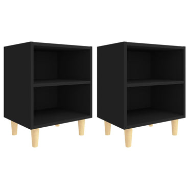 Bed Cabinets With Solid Wood Legs 2 Pcs Black 40X30X50 Cm