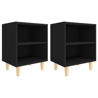 Bed Cabinets With Solid Wood Legs 2 Pcs Black 40X30X50 Cm