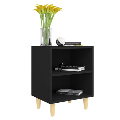 Bed Cabinets With Solid Wood Legs 2 Pcs Black 40X30X50 Cm