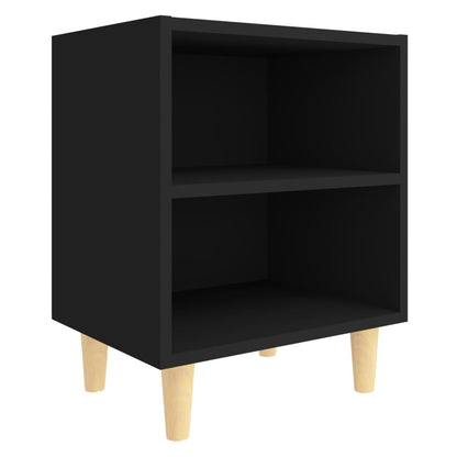 Bed Cabinets With Solid Wood Legs 2 Pcs Black 40X30X50 Cm