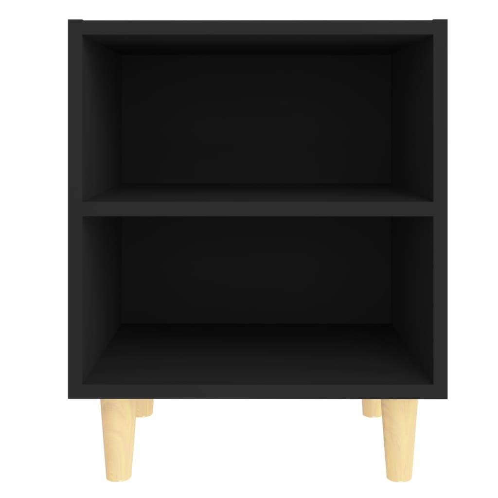 Bed Cabinets With Solid Wood Legs 2 Pcs Black 40X30X50 Cm