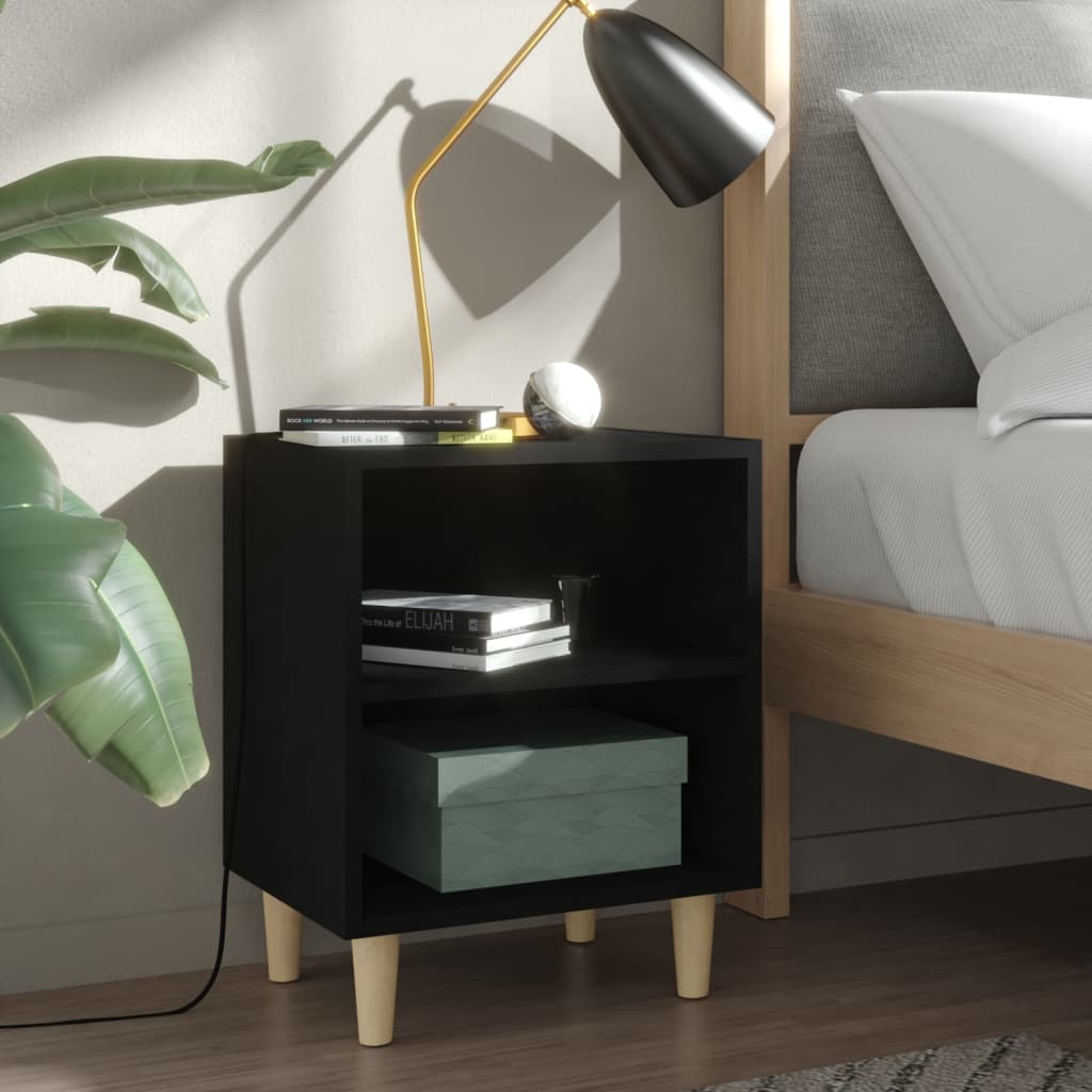 Bed Cabinets With Solid Wood Legs 2 Pcs Black 40X30X50 Cm