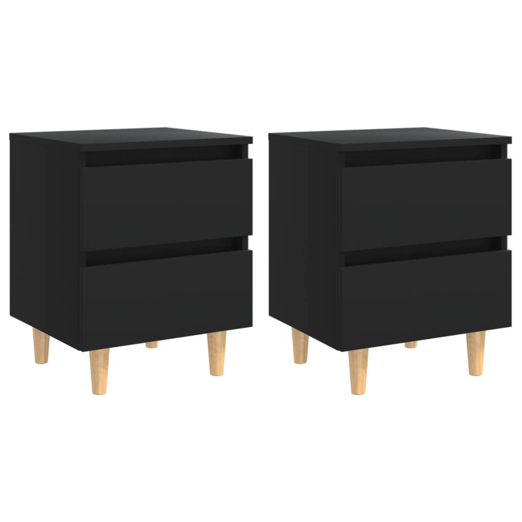 Bed Cabinets With Solid Pinewood Legs 2 Pcs Black 40X35X50 Cm