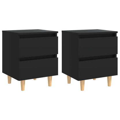 Bed Cabinets With Solid Pinewood Legs 2 Pcs Black 40X35X50 Cm