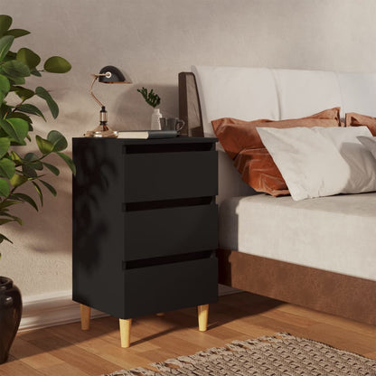 Bed Cabinet With Solid Wood Legs Black 40X35X69 Cm