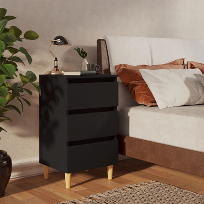 Bed Cabinets With Solid Wood Legs 2 Pcs Black 40X35X69 Cm