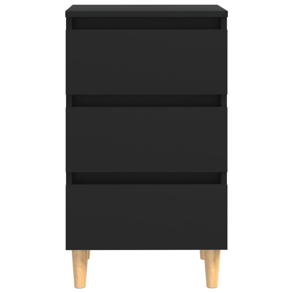 Bed Cabinets With Solid Wood Legs 2 Pcs Black 40X35X69 Cm