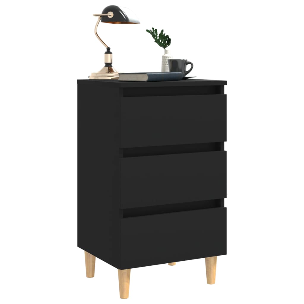 Bed Cabinets With Solid Wood Legs 2 Pcs Black 40X35X69 Cm