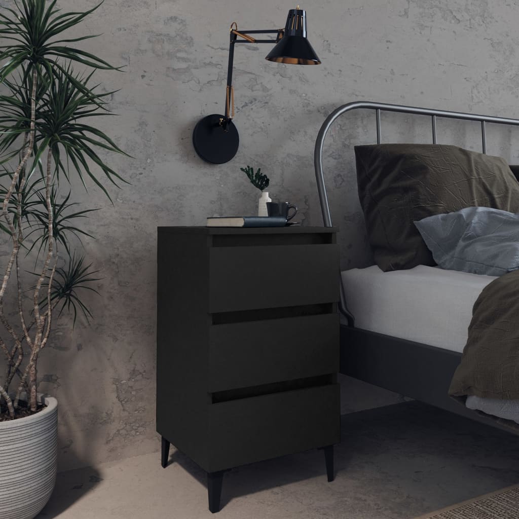 Bed Cabinet With Metal Legs Black 40X35X69 Cm