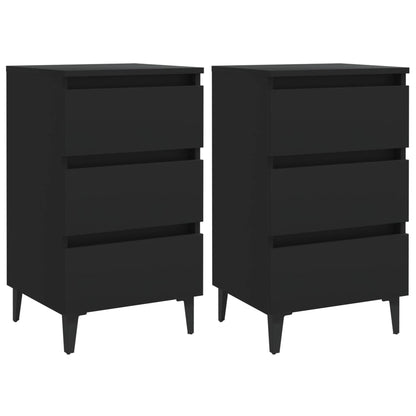 Bed Cabinet With Metal Legs 2 Pcs Black 40X35X69 Cm