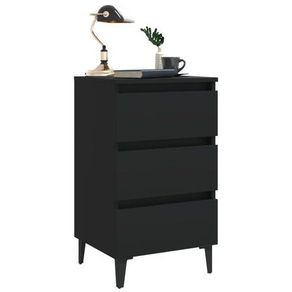 Bed Cabinet With Metal Legs 2 Pcs Black 40X35X69 Cm