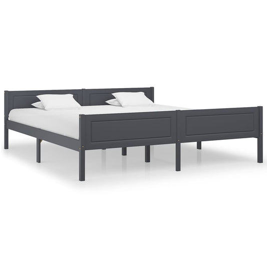 Bed Frame Solid Pinewood Grey 180X200 Cm Super King