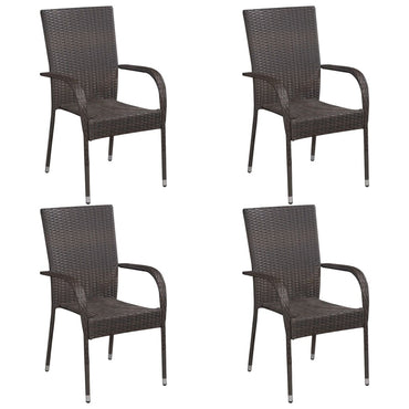 5 Piece Garden Dining Set Poly Rattan Brown