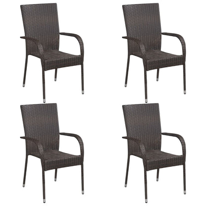 5 Piece Garden Dining Set Poly Rattan Brown