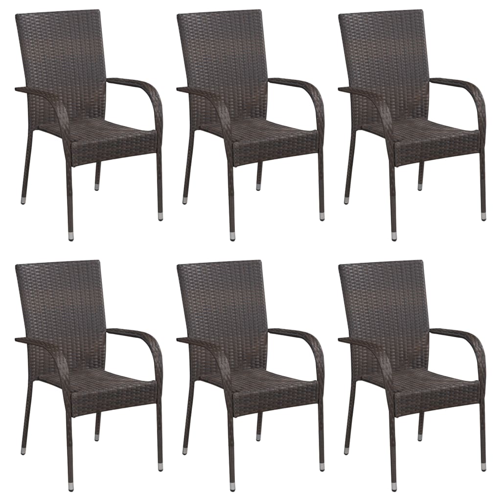 7 Piece Garden Dining Set Poly Rattan Brown