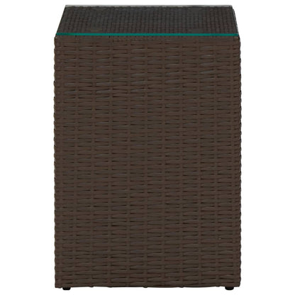 Side Table With Glass Top Brown 35X35X52 Cm Poly Rattan