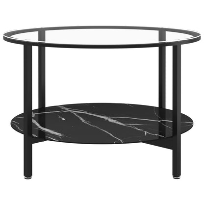 Tea Table Black And Black Marble 70 Cm Tempered Glass