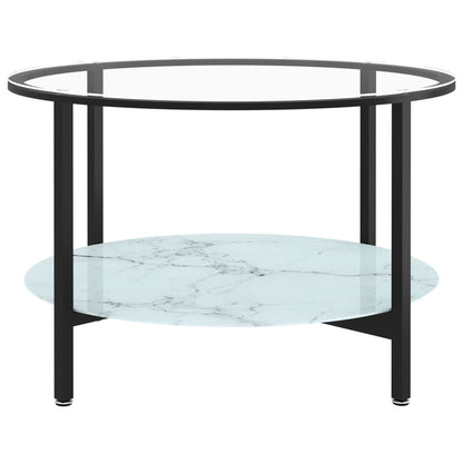 Tea Table Black And White Marble 70 Cm Tempered Glass