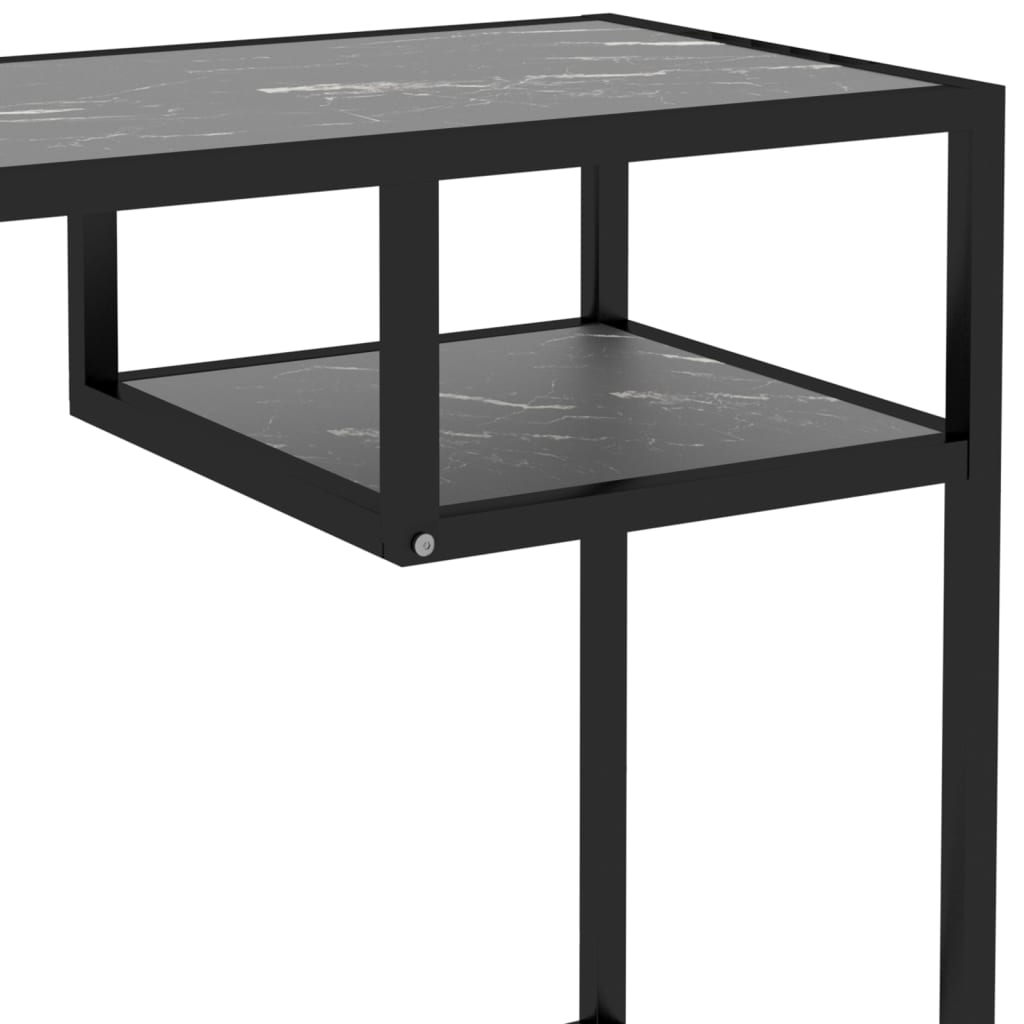 Computer Desk Black Marble 100X36X74 Cm Tempered Glass