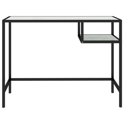 Computer Desk White Marble 100X36X74 Cm Tempered Glass