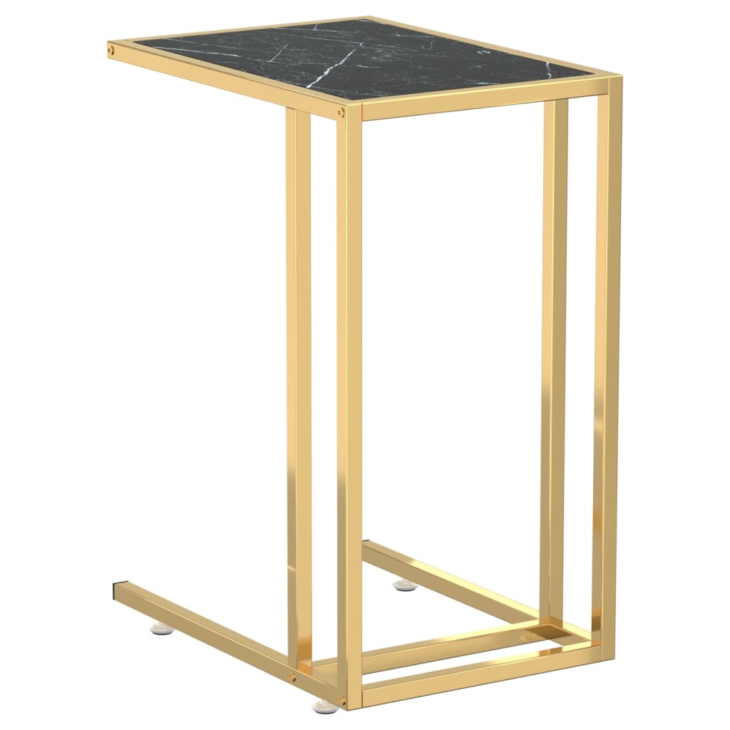 Computer Side Table Black Marble 50X35X65 Cm Tempered Glass