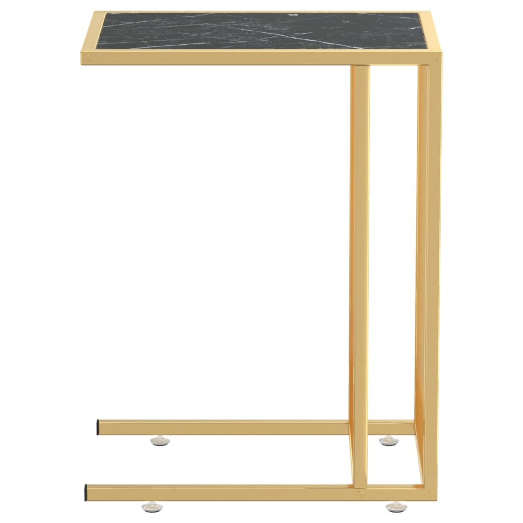 Computer Side Table Black Marble 50X35X65 Cm Tempered Glass