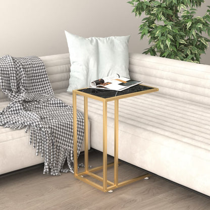 Computer Side Table Black Marble 50X35X65 Cm Tempered Glass