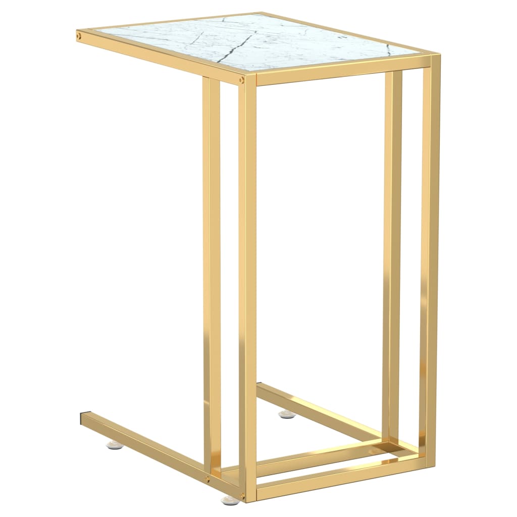 Computer Side Table White Marble 50X35X65 Cm Tempered Glass