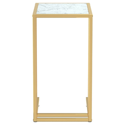 Computer Side Table White Marble 50X35X65 Cm Tempered Glass