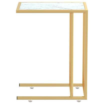 Computer Side Table White Marble 50X35X65 Cm Tempered Glass