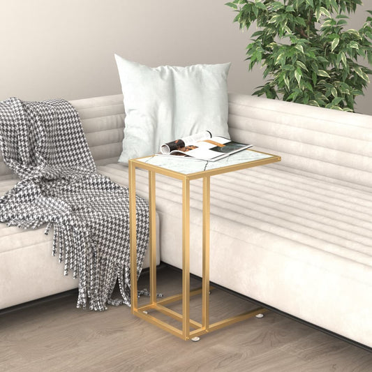 Computer Side Table White Marble 50X35X65 Cm Tempered Glass