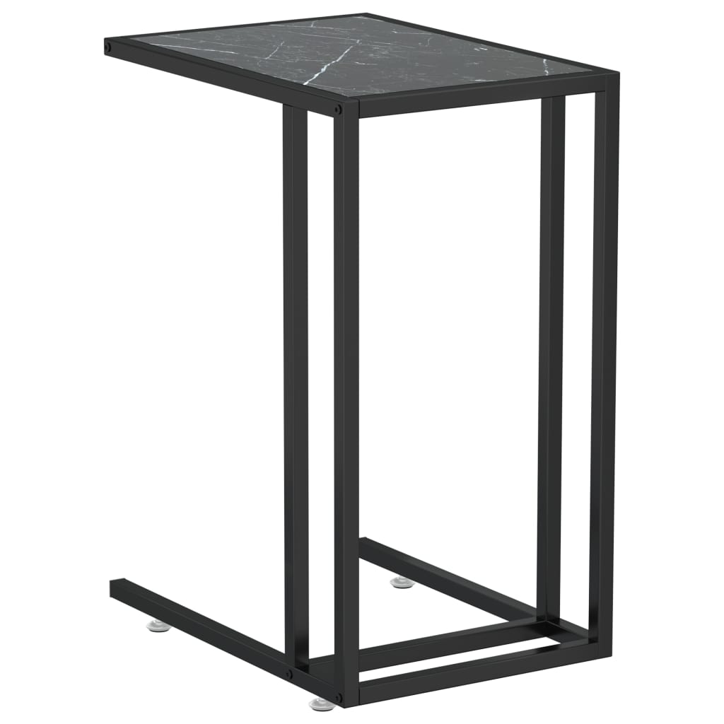 Computer Side Table Black Marble 50X35X65 Cm Tempered Glass