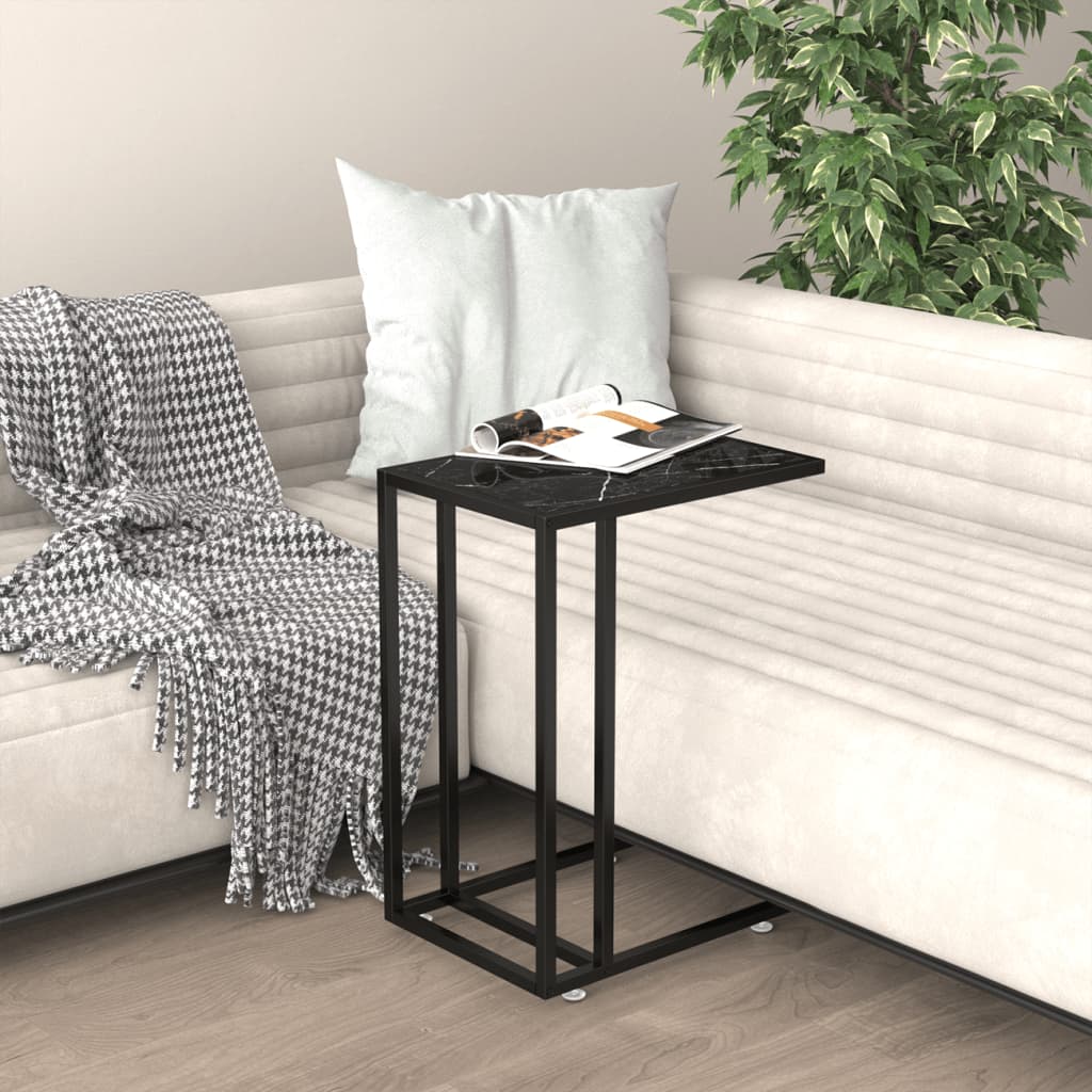 Computer Side Table Black Marble 50X35X65 Cm Tempered Glass