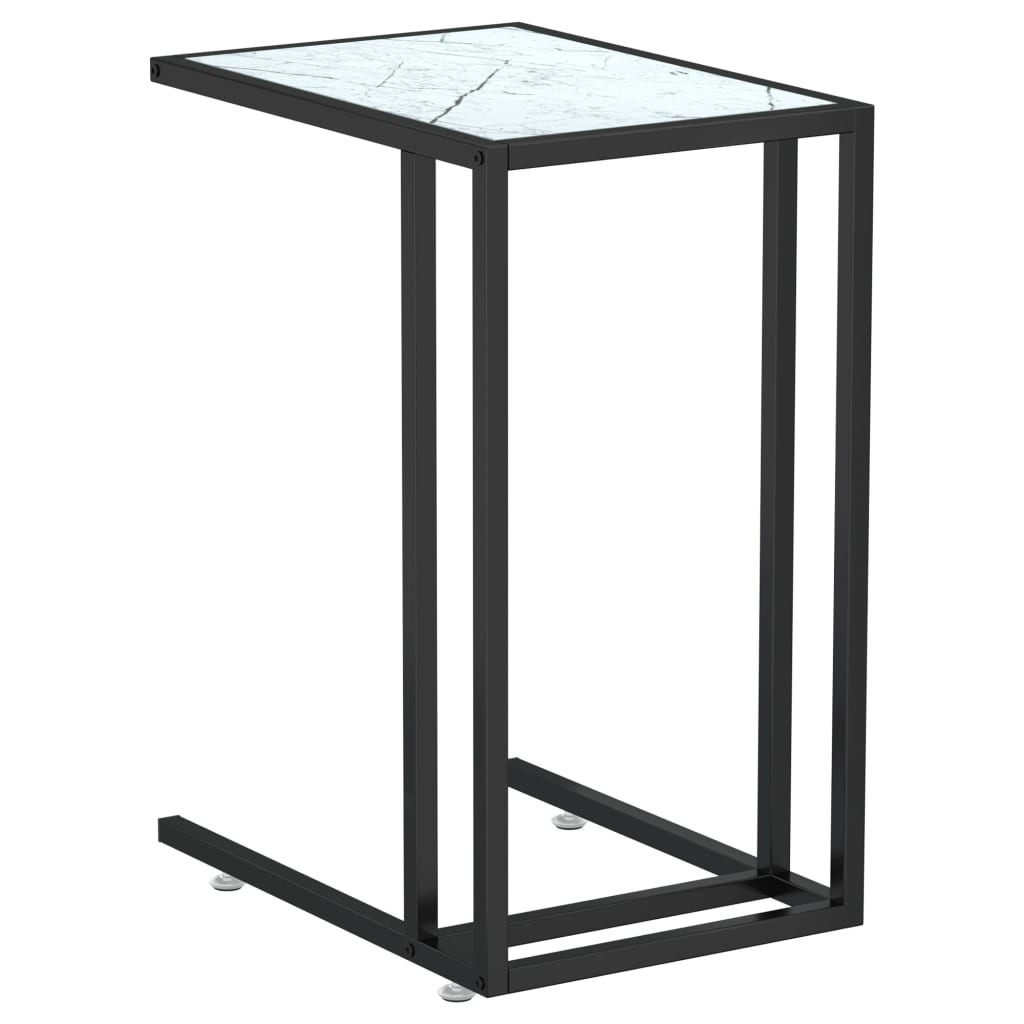 Computer Side Table White Marble 50X35X65 Cm Tempered Glass