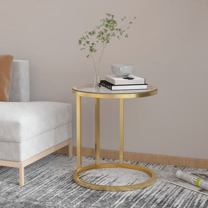 Side Table Gold And Transparent 45 Cm Tempered Glass