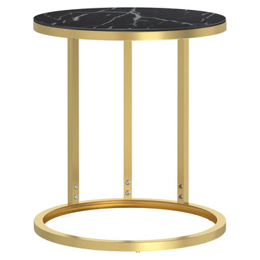 Side Table Gold And Black Marble 45 Cm Tempered Glass