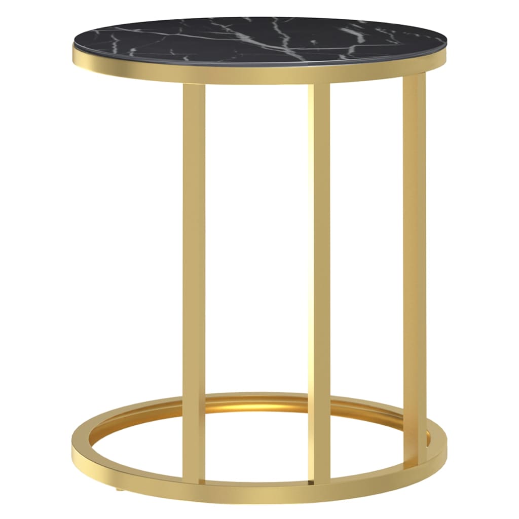 Side Table Gold And Black Marble 45 Cm Tempered Glass