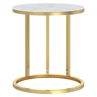 Side Table Gold And White Marble 45 Cm Tempered Glass