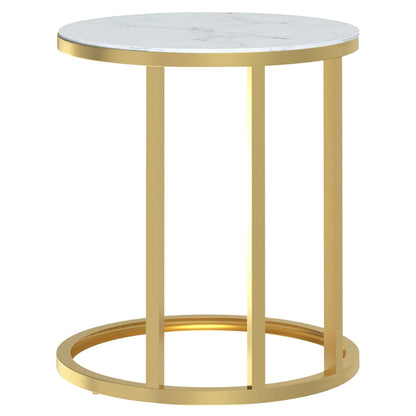 Side Table Gold And White Marble 45 Cm Tempered Glass