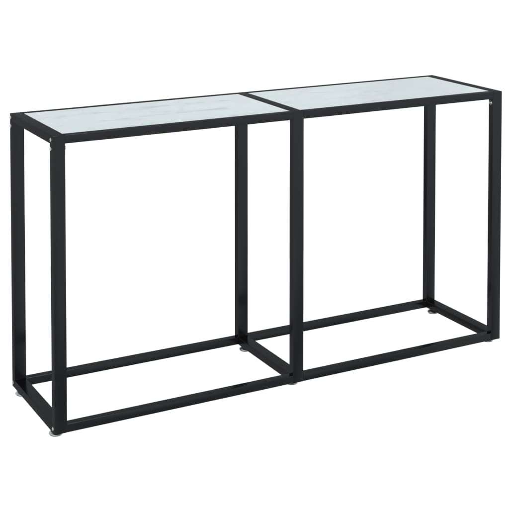 Console Table White Marble 140X35X75.5Cm Tempered Glass