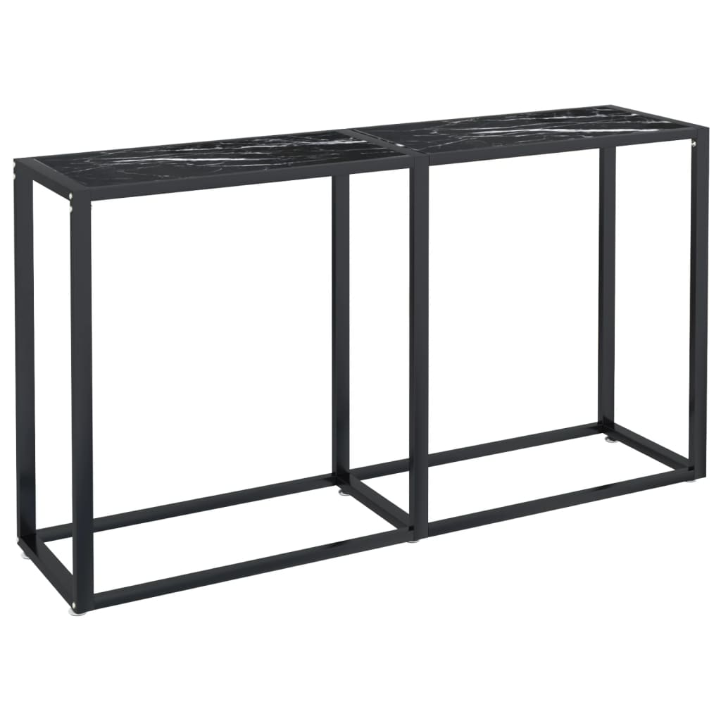 Console Table Black Marble 140X35X75.5Cm Tempered Glass