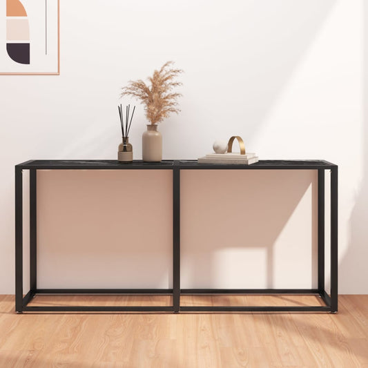 Console Table Black Marble 160X35X75.5Cm Tempered Glass