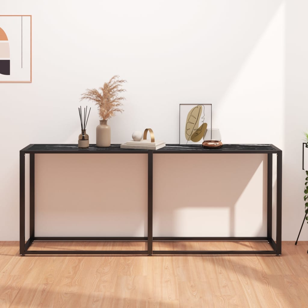 Console Table Black Marble 180X35X75.5Cm Tempered Glass