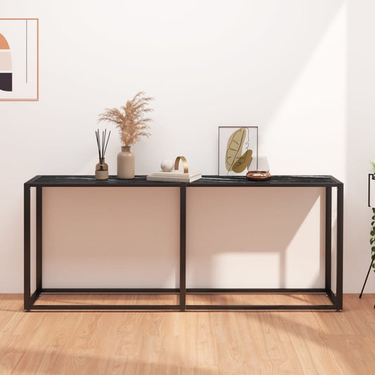 Console Table Black Marble 180X35X75.5Cm Tempered Glass