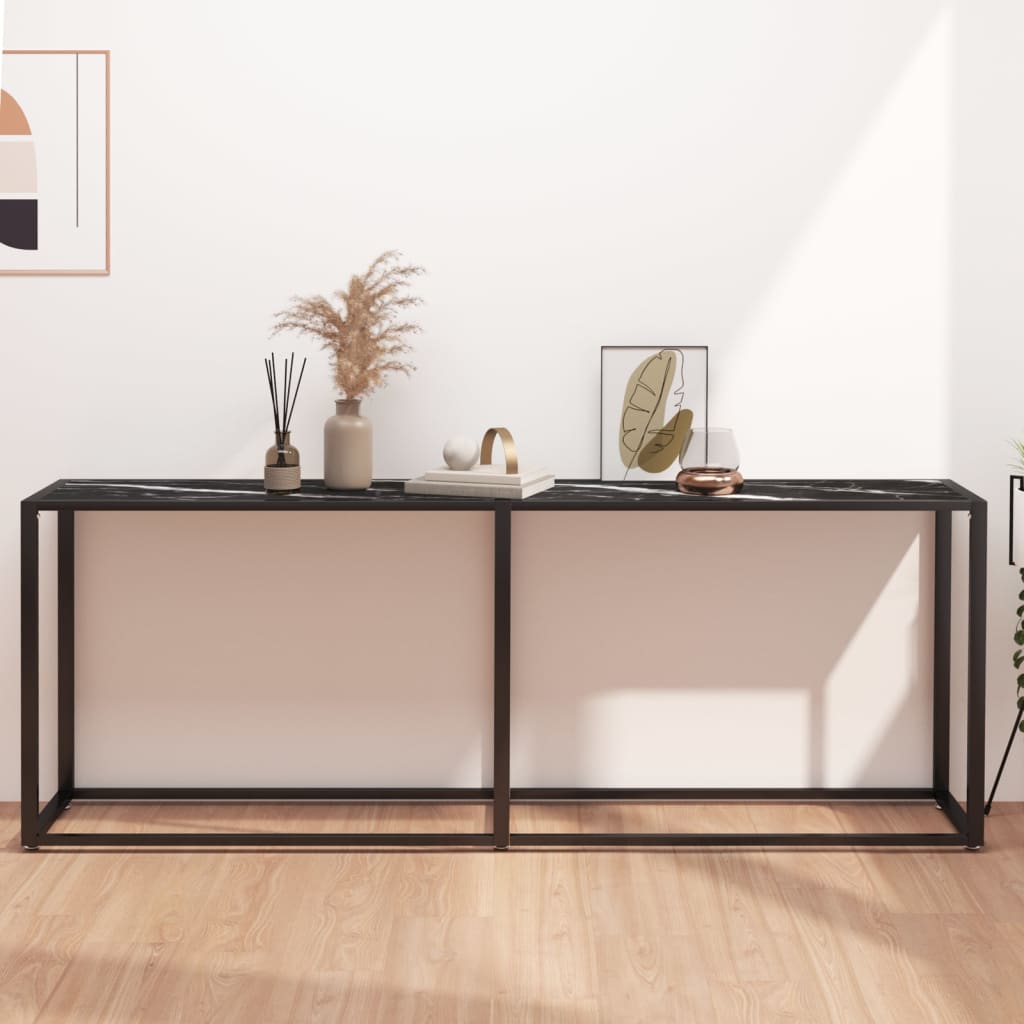 Console Table Black Marble 200X35X75.5Cm Tempered Glass