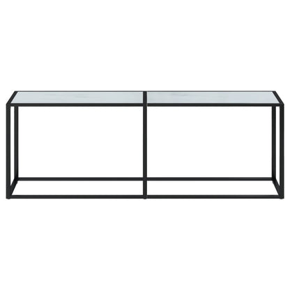 Console Table White Marble 220X35X75.5Cm Tempered Glass